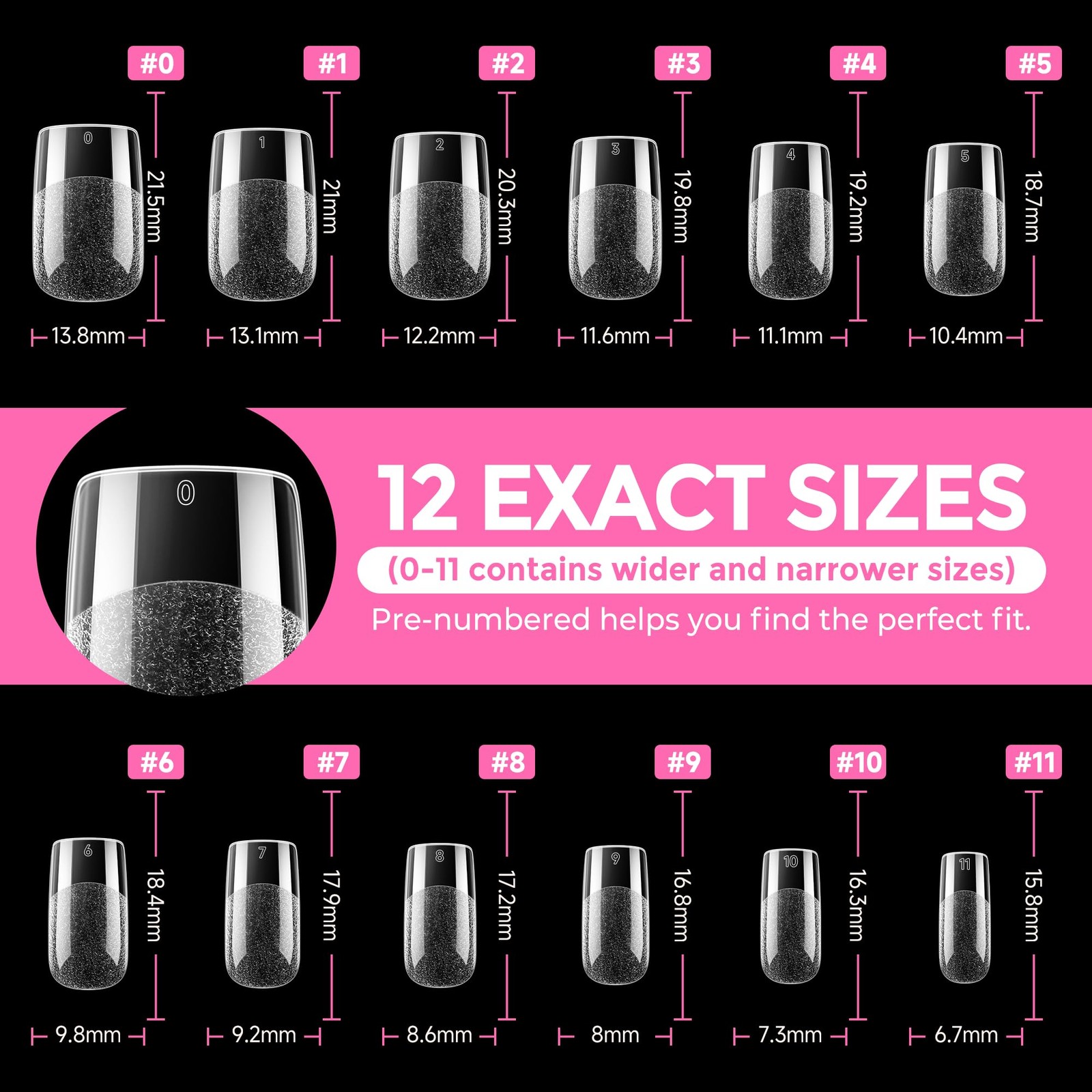 UNA GELLA Short Square Gel Nail Tips 216pcs 216 Piece Assortment, Clear