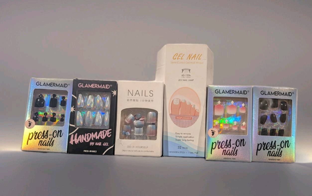 6 Press-On Nails & Nail Wraps Mixed Brands Lot of 6 Assorted Styles Mani & Pedi