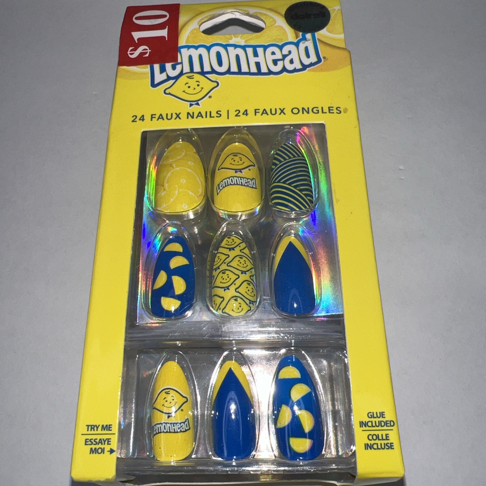 24pc Claire’s Fake False Press On Glue On Vegan Lemonade Almond Yellow Blue