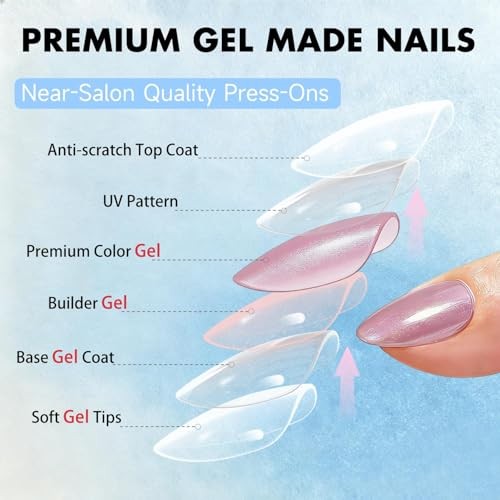 Cat Eye Press on Nails Almond, Handmade Press on Nails almond dusty pink