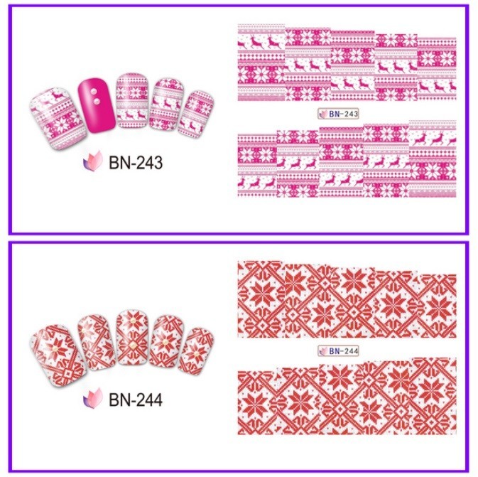 Christmas Nail Art Water Decals: Santa, Snowman, Reindeer(Group 2)