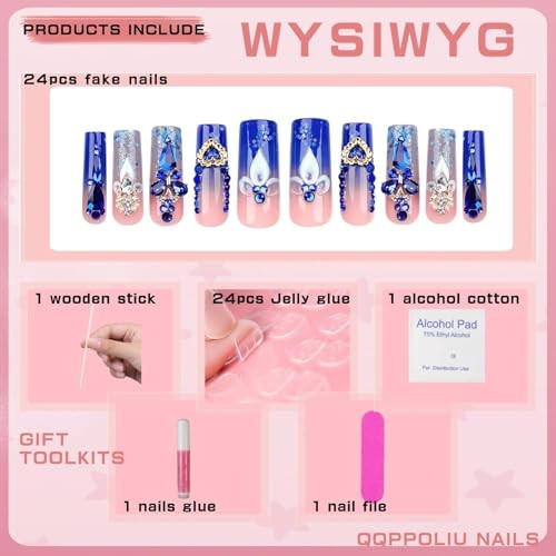 Royal Blue Press on Nails Long Length Square Medium,1 Ounce 240412 royal blue