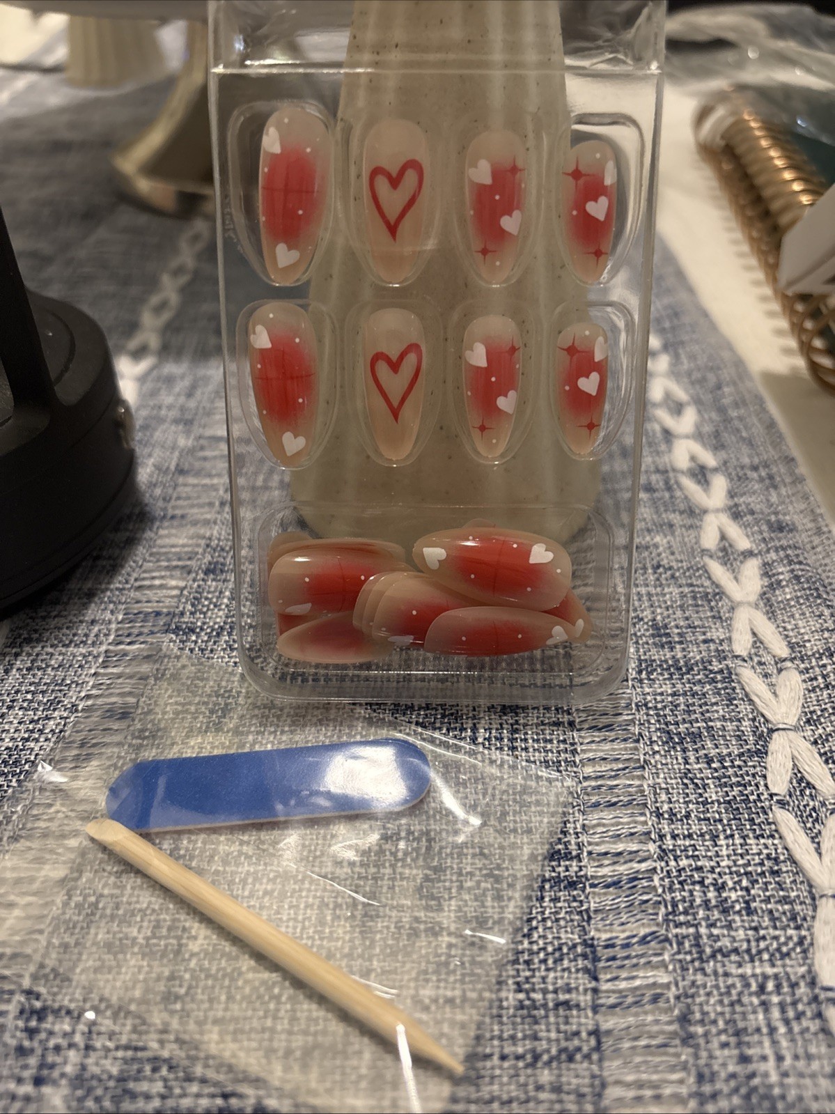 Set Of 2 Long And Medium Press On Nail Kits. With Predesigned Hearts