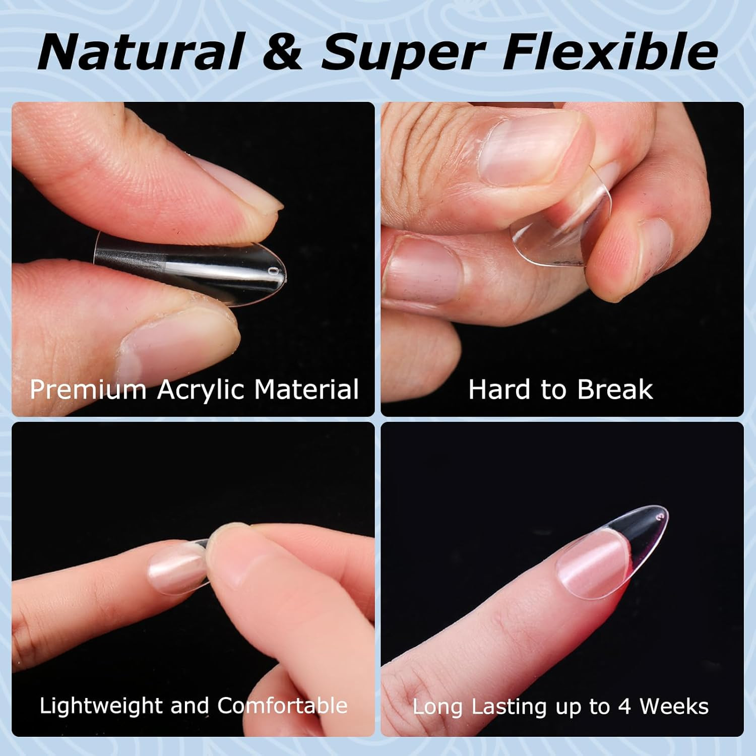 Almond Fake Nail Tips, 288Pcs Soft Gel Pre Filed Acrylic Almond Fake Nails, Gel