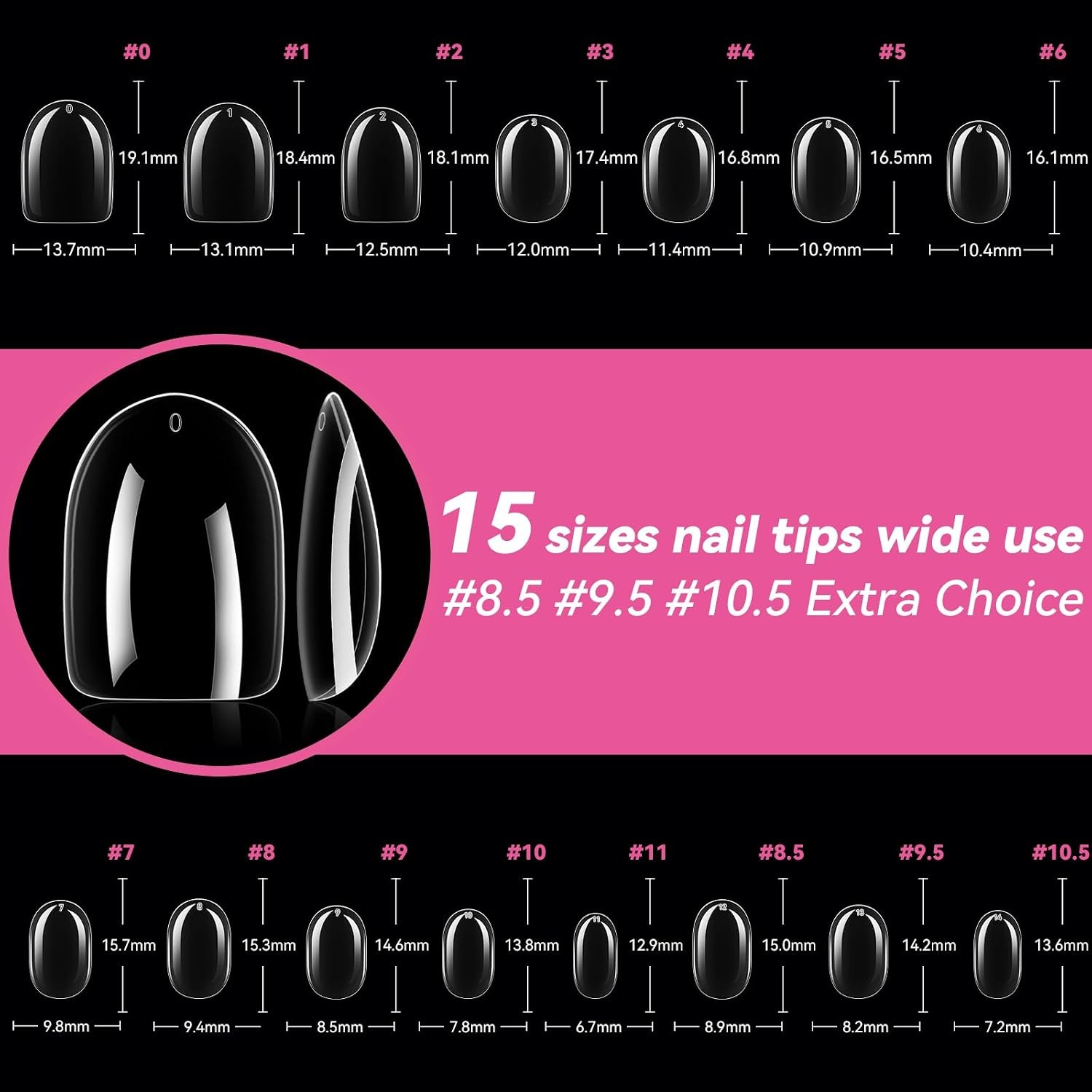 UNA GELLA Short Oval Gel Nail Tips 360pcs 15 Sizes Almond Press On