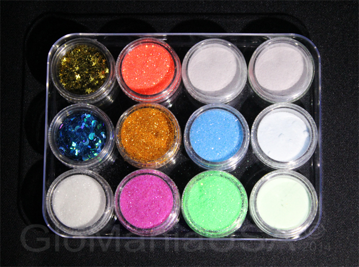 NAIL ART CARD MAKING GLOW IN THE DARK PIGMENT HEARTS & BUTTERFLIES NEON GLITTER