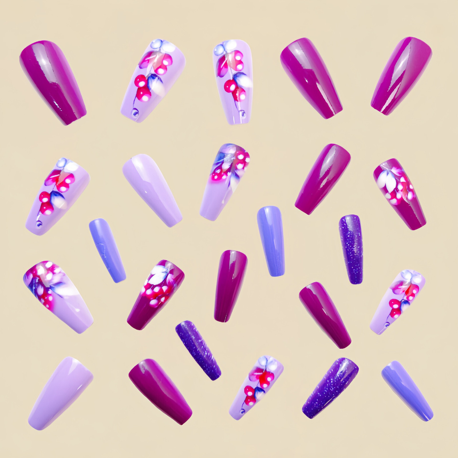 4 set （24Pcs/set ）Purple color False Nail Art Full Cover Artificial Fake Nails