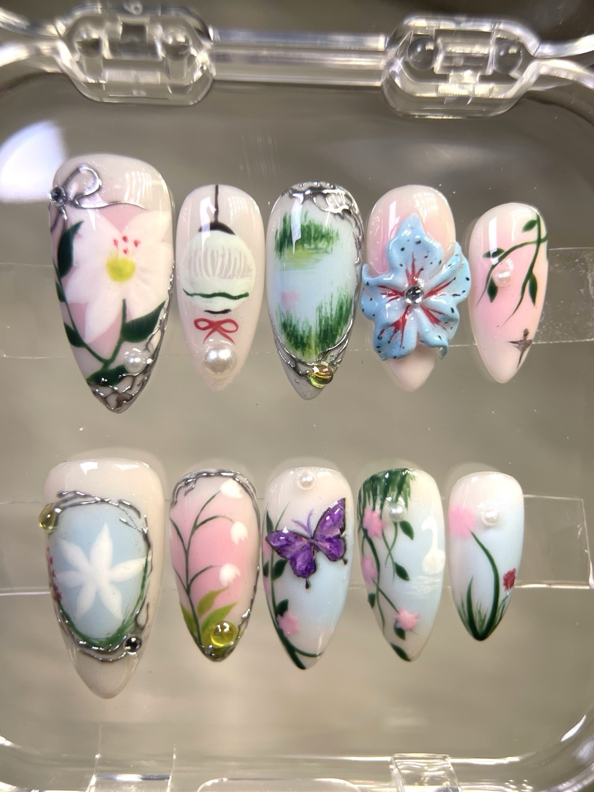Nature Theme Press On Nails | Floral, Butterfly, Swan Design