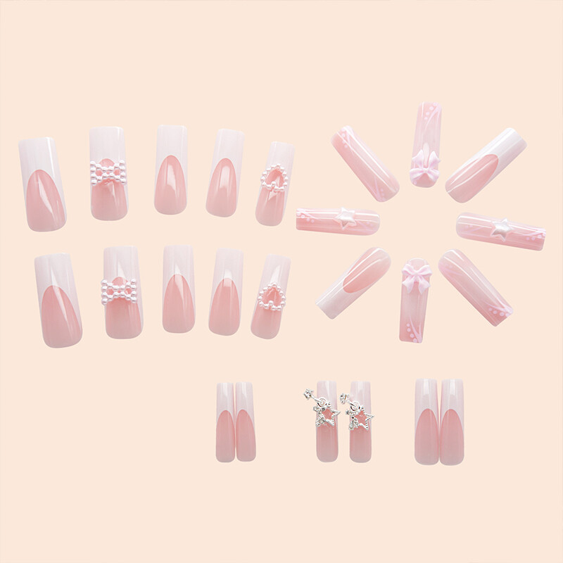 Wearable Fake Nails Bling 24Pcs Designs Medium Long Coffin Decor False Nails