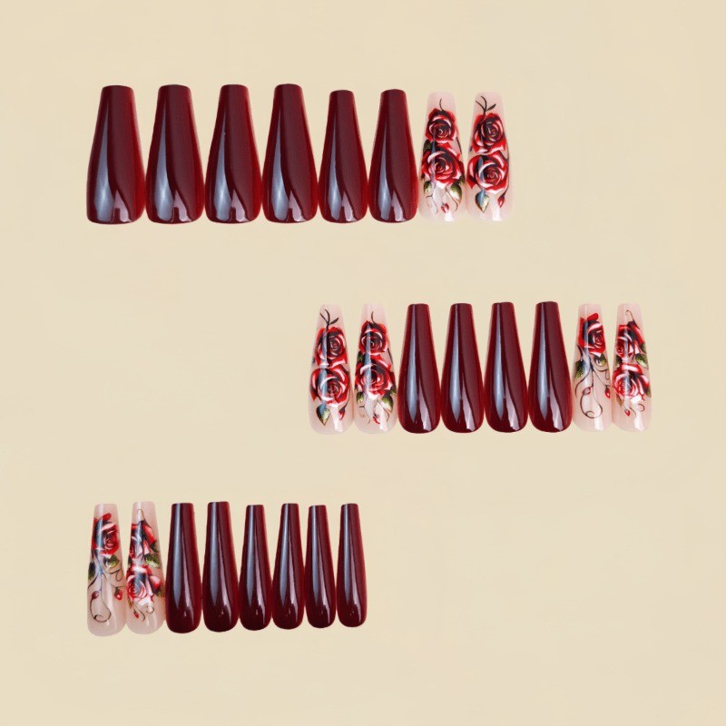 48 Valentine’s Day Rose Fake Nails – Removable Fake Nail Art, Suitable for Women