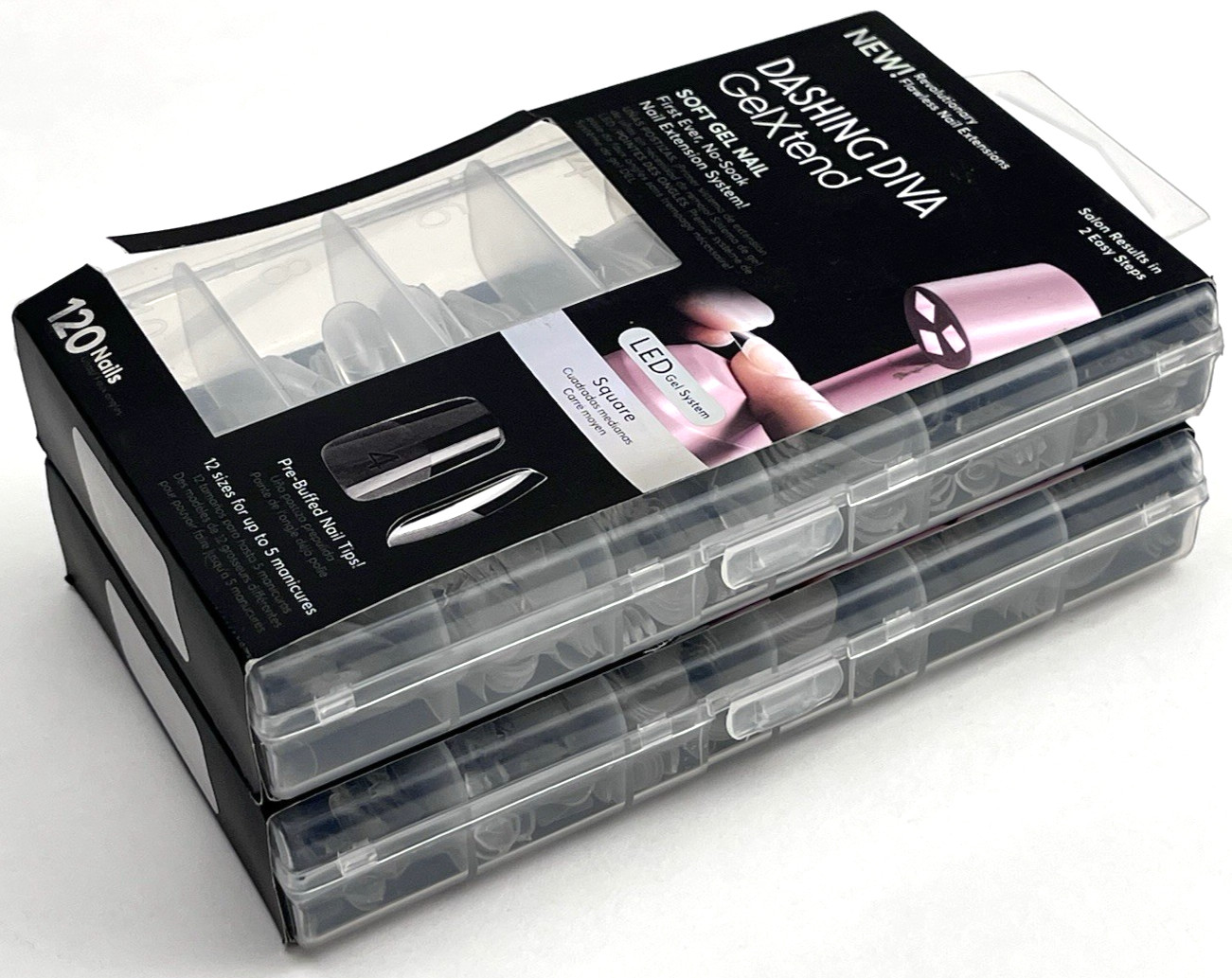 New 2-pk(240Nails) Dashing Diva GelXtend Clear Square Soft Gel Nail Extension