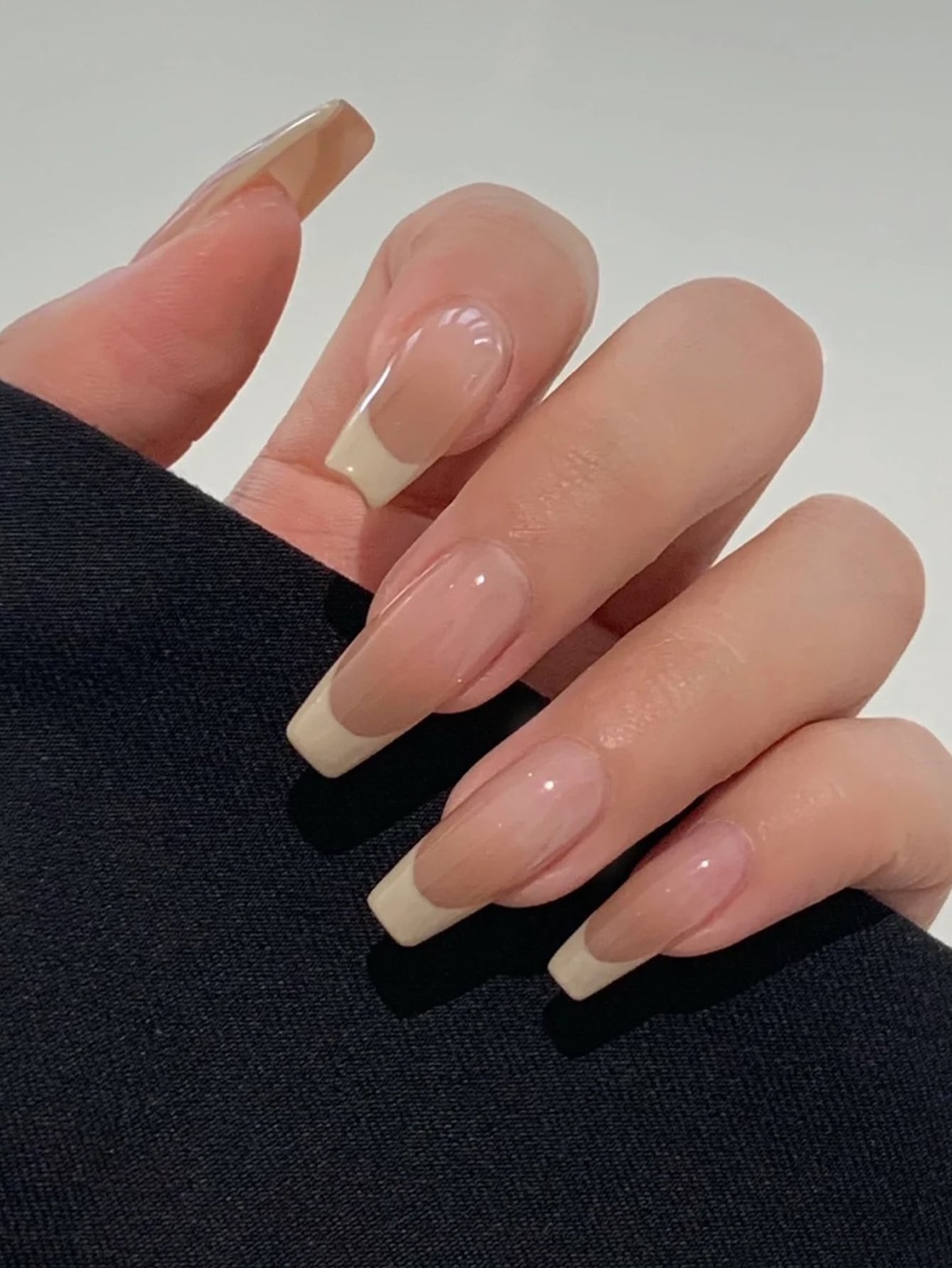 24pcs Long Coffin Beige French Ombre Fake Nail False Nails Press On Nails Glue