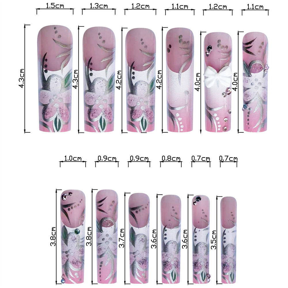 Extra Long Square False Nail Camellia French Press on Nails for Nail Art 24pcs