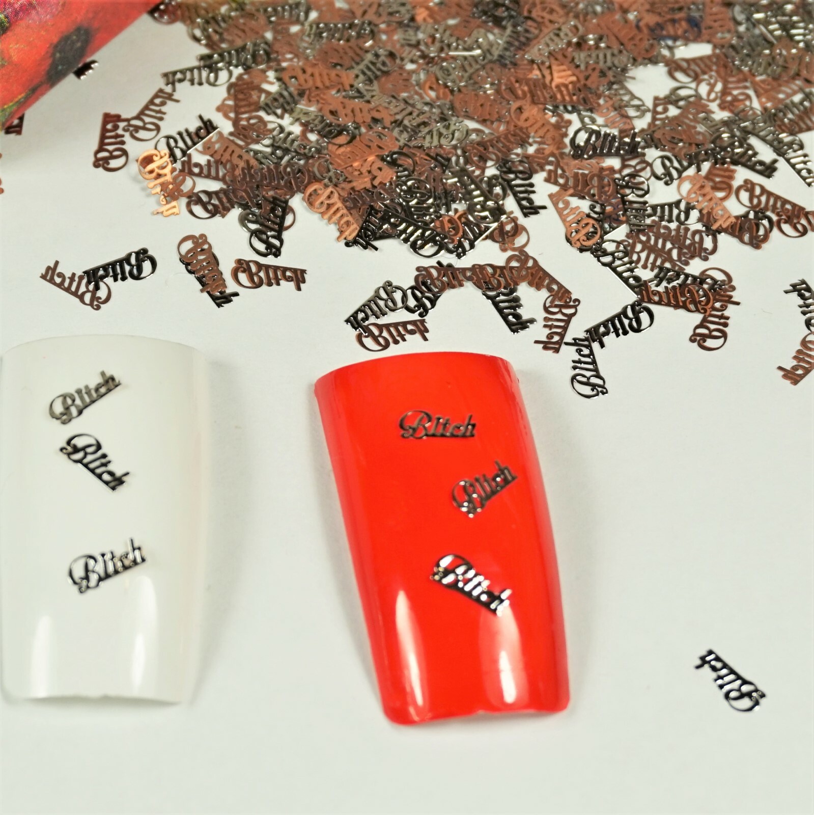 25 BITCH SILVER METAL CHARMS 3D NAIL ART SMALL GIFT IN BOX FOR WOMEN