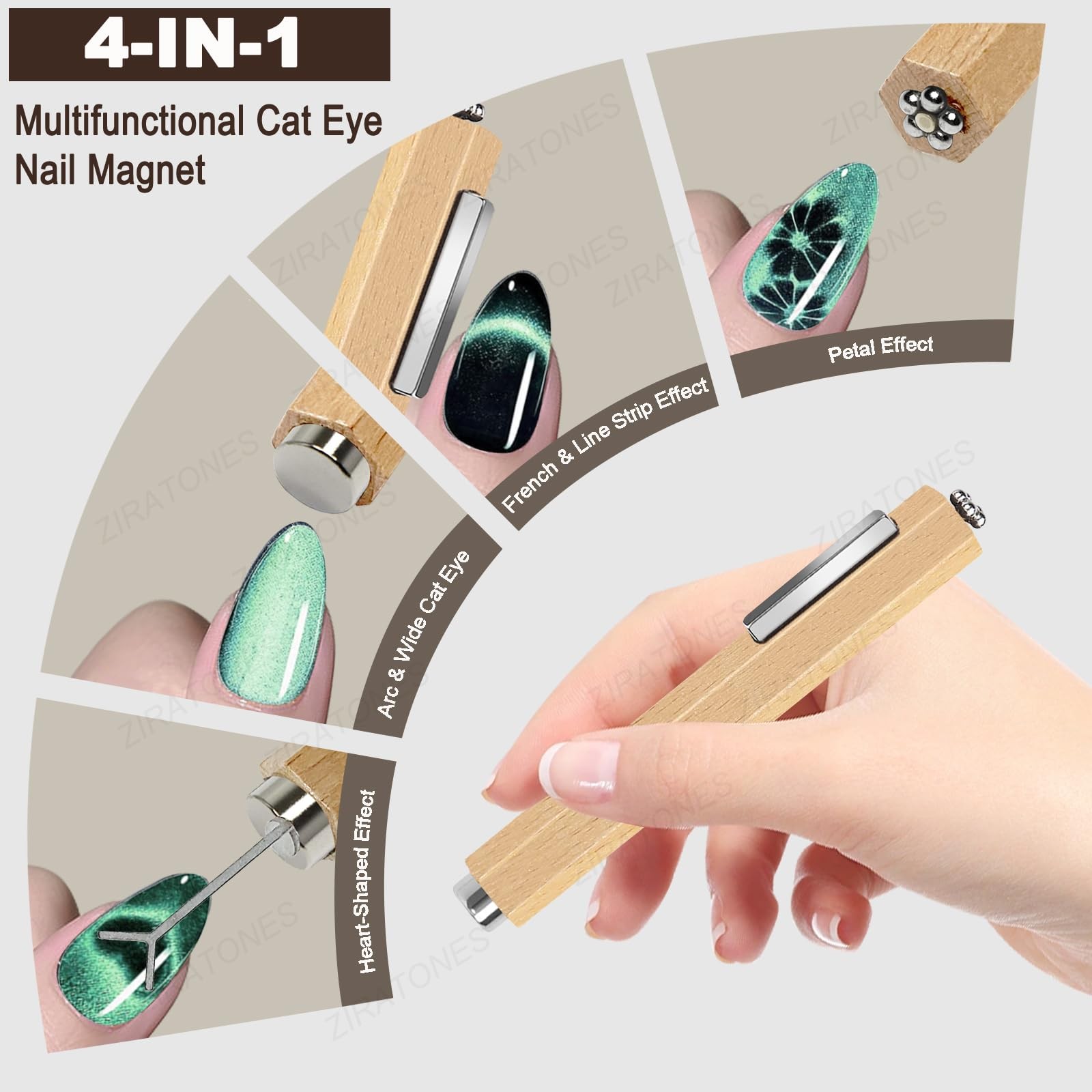 ZIRATONES 3 in 1 Nail Magnet with Heart Shaped Cat-Eye Tool, Apricot