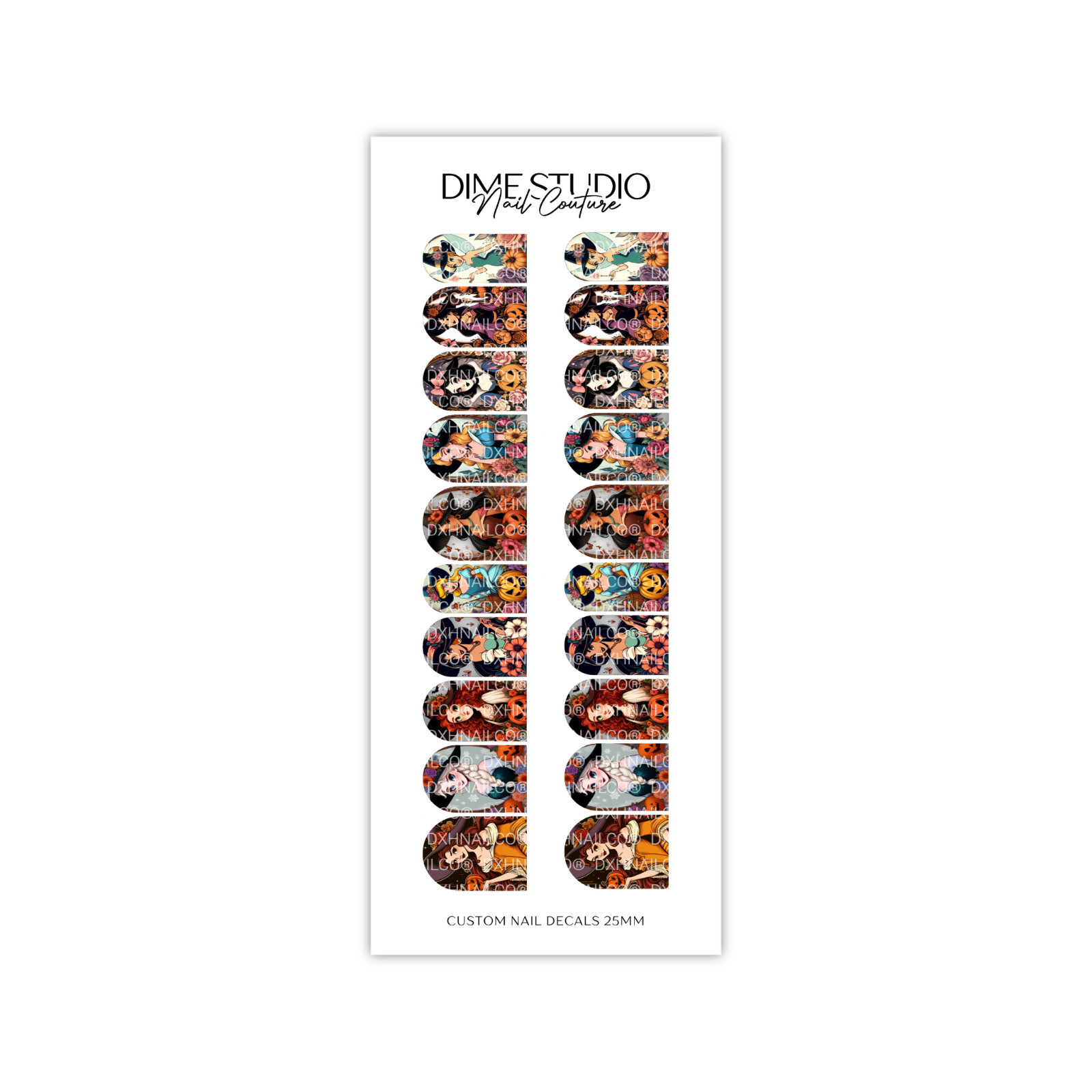 Autumn Princess Halloween Nail Decals Pumpkin Floral Water Transfer Nail Wraps