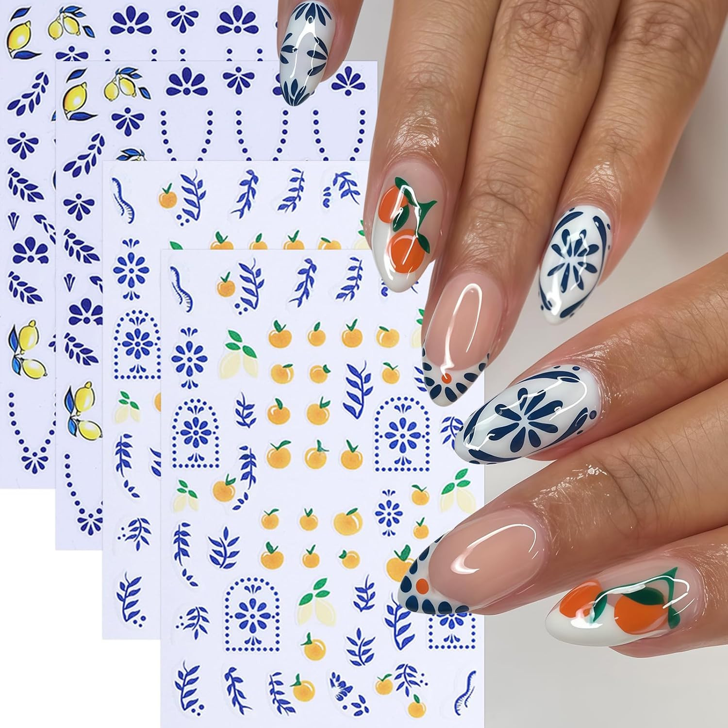 8Sheets Fruit Nail Art Stickers Decals 3D Summer Fruit Nail Decals Blueberry Lem
