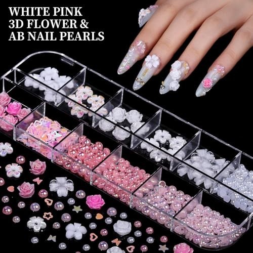 Nail Charms, Nail Rhinestones Kit with 8 Boxes of Nail Gems Multi Shape