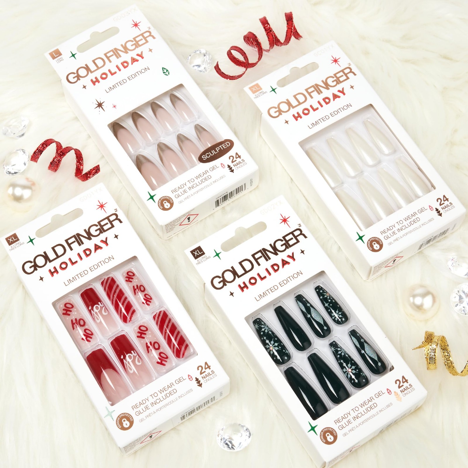 24 Pcs Holiday Press On Nails – Christmas French Tip Square Coffin Oval Fake …