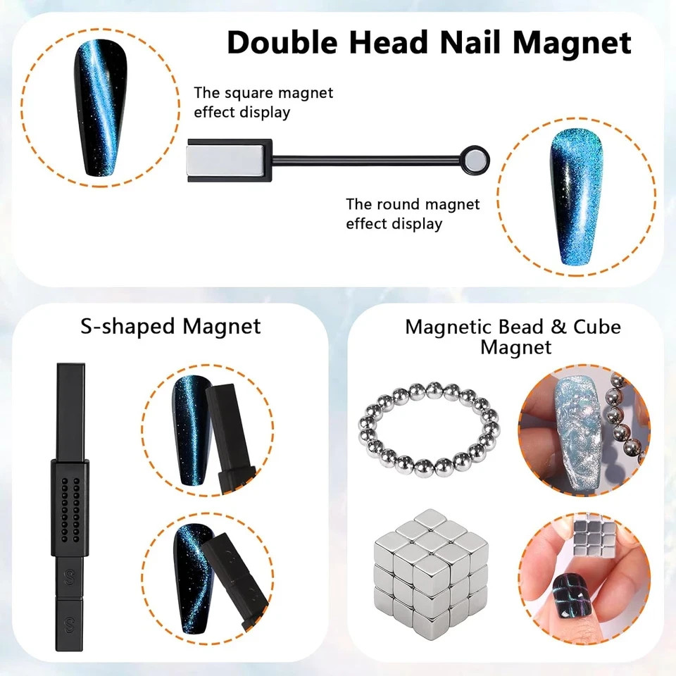 53Pcs Nail Magnet Tool Set Cat Eye Gel Nail Polish Magnet Wand Magnetic Nail Pol