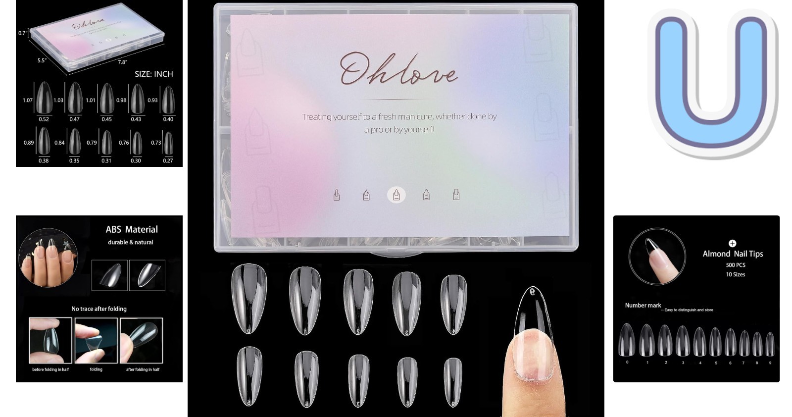 500 Pcs Clear Almond Nail Tips – High-Quality Acrylic Full Cover for DIY Art