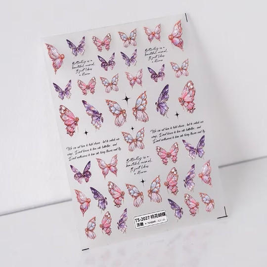 5D Butterfly Nail Stickers, Pink Butterfly Nail Decals (111)