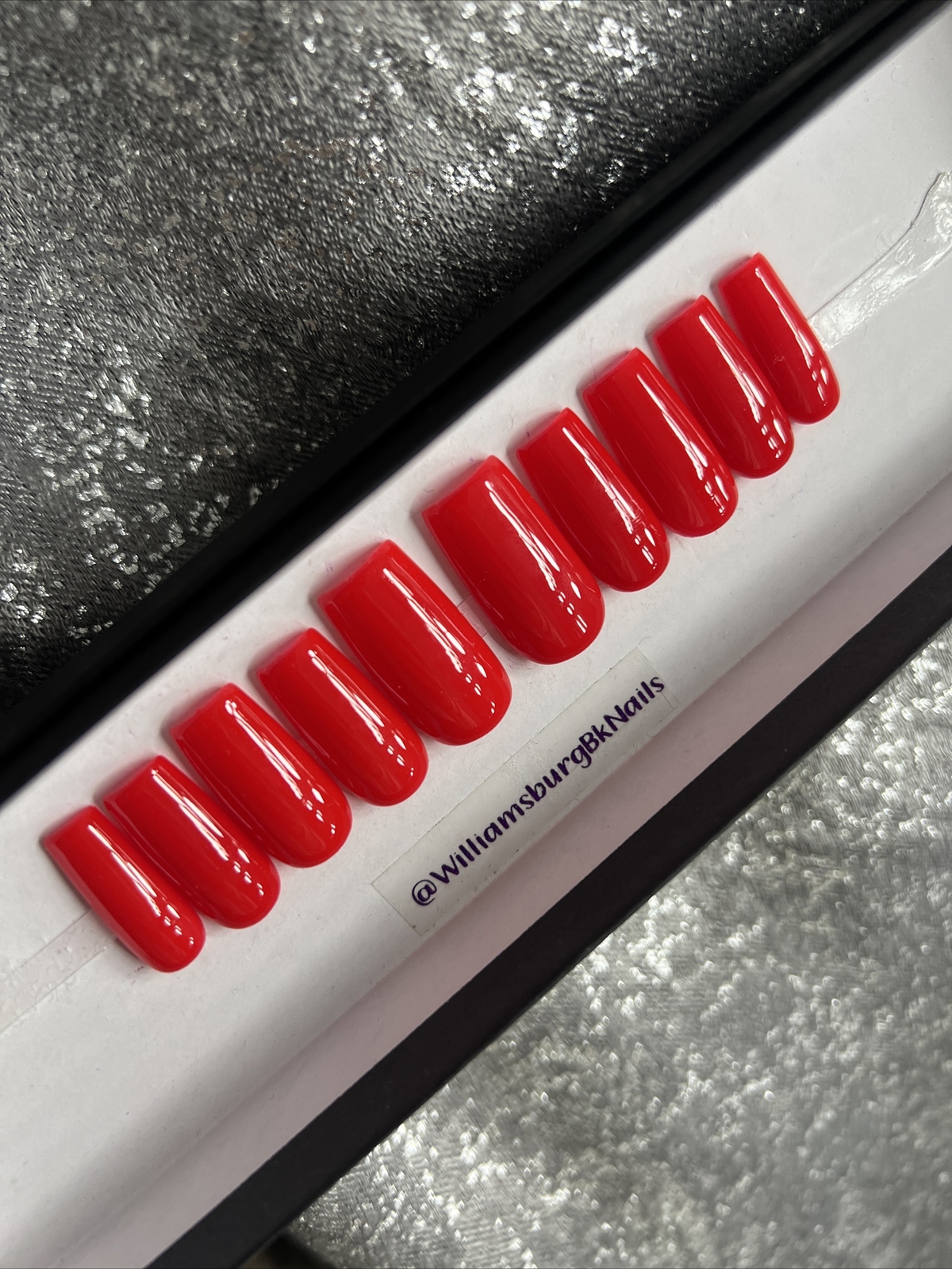 🍎 CUSTOM Gel Press On False Nails, SHINY RED, 10p set M w/ FULL KIT