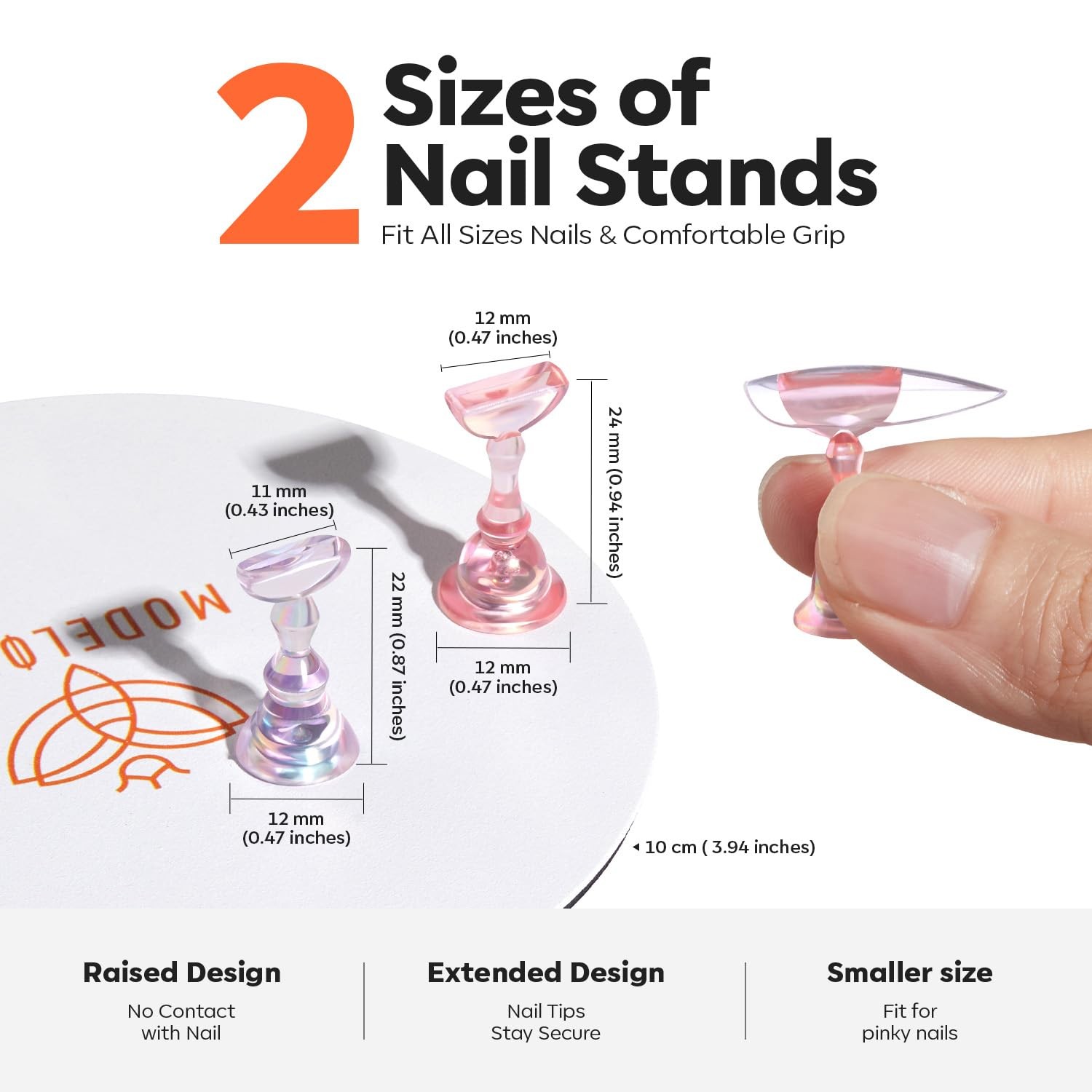 Modelones Nail Stand Round Metal Base Press on Nail Tips Holder 200pcs Tabs