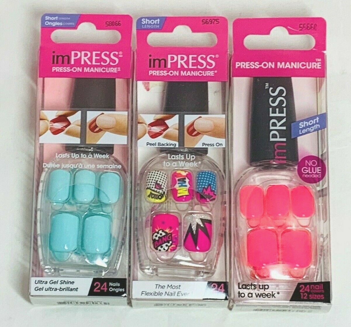 Kiss imPress Press-On Manicure 24 Nails Short In Bottle ~ Choose Your Style