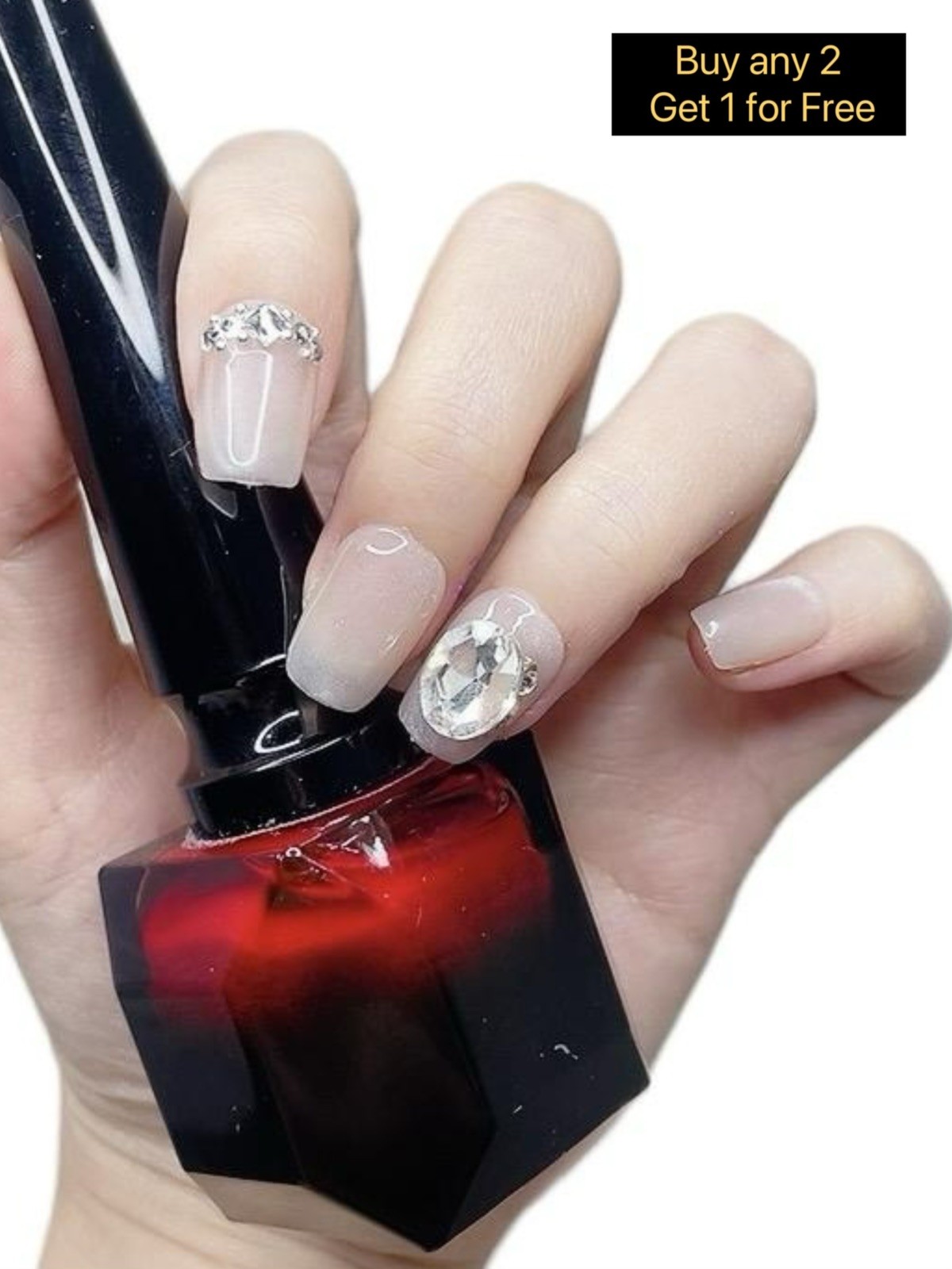 Press on Nails Short Square with Round Rhinestone (079)