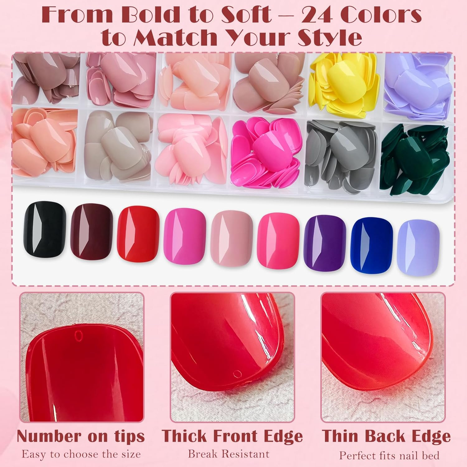 Square Press on Nails, 576Pcs Short round Square Fake Nails Full Cover Glossy Sh