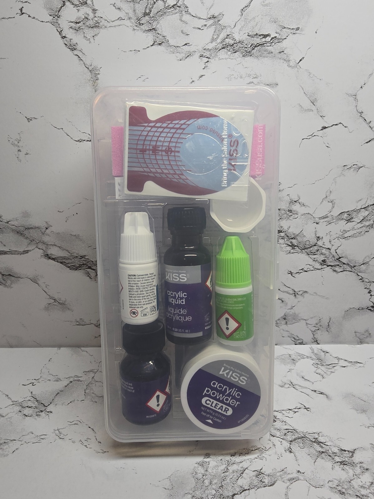 Kiss Complete Salon Acrylic Kit 64 Tips White & Natural Square Clear Powder