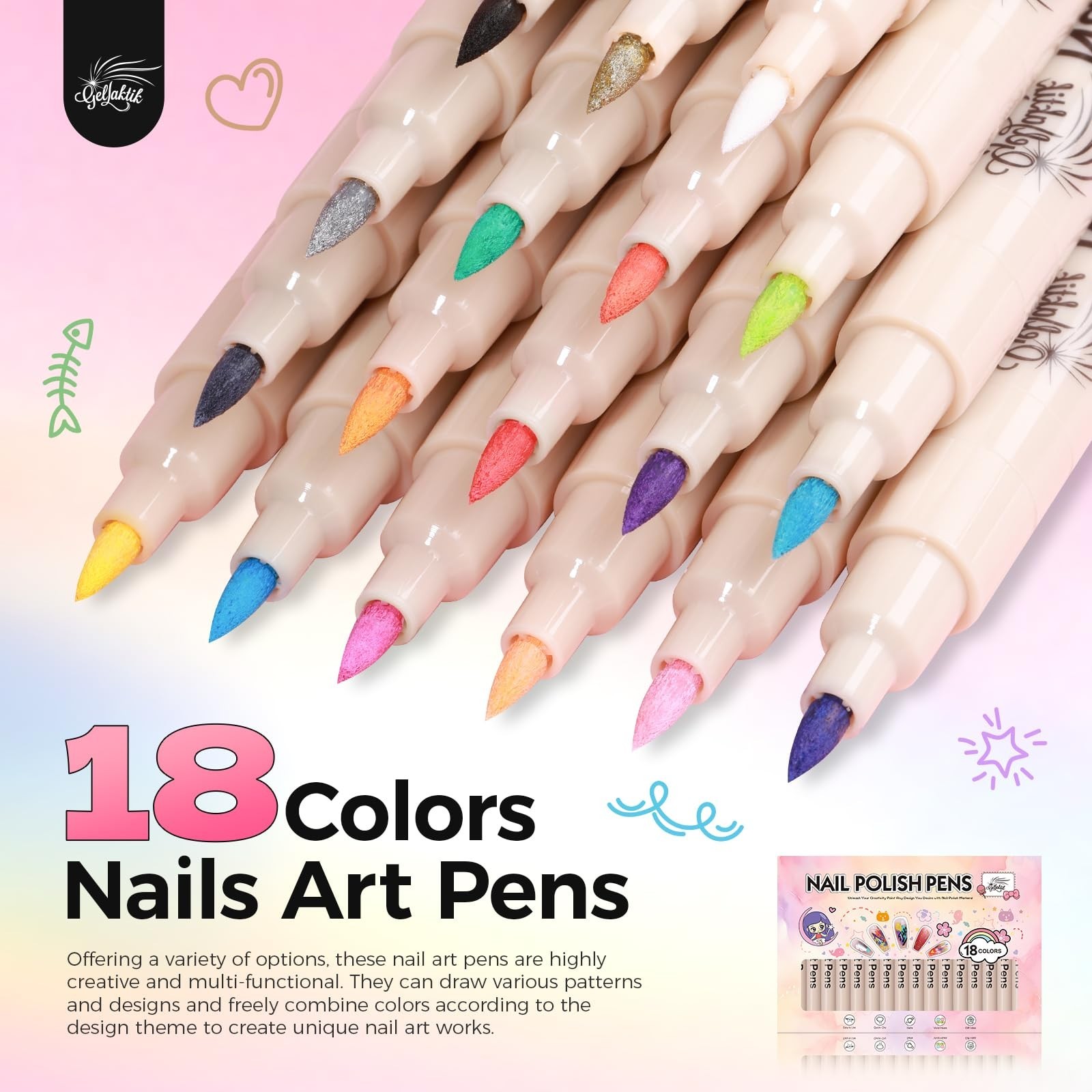 18 Colors Nail Art Pens Set – Quick-Drying Acrylic Paint Markers for DIY Nail De