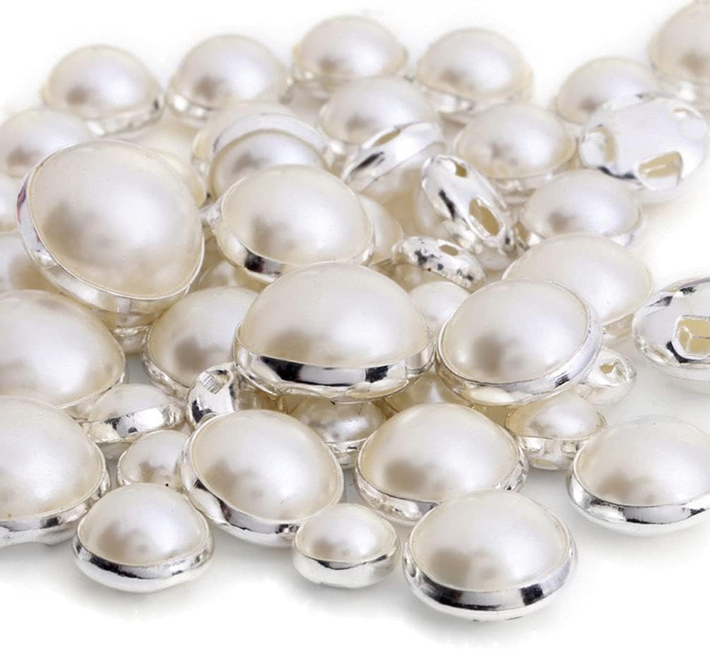 50 Pcs on Faux Pearls Flatback Half round Bead Buttons for Clothing Shoes Bag Be