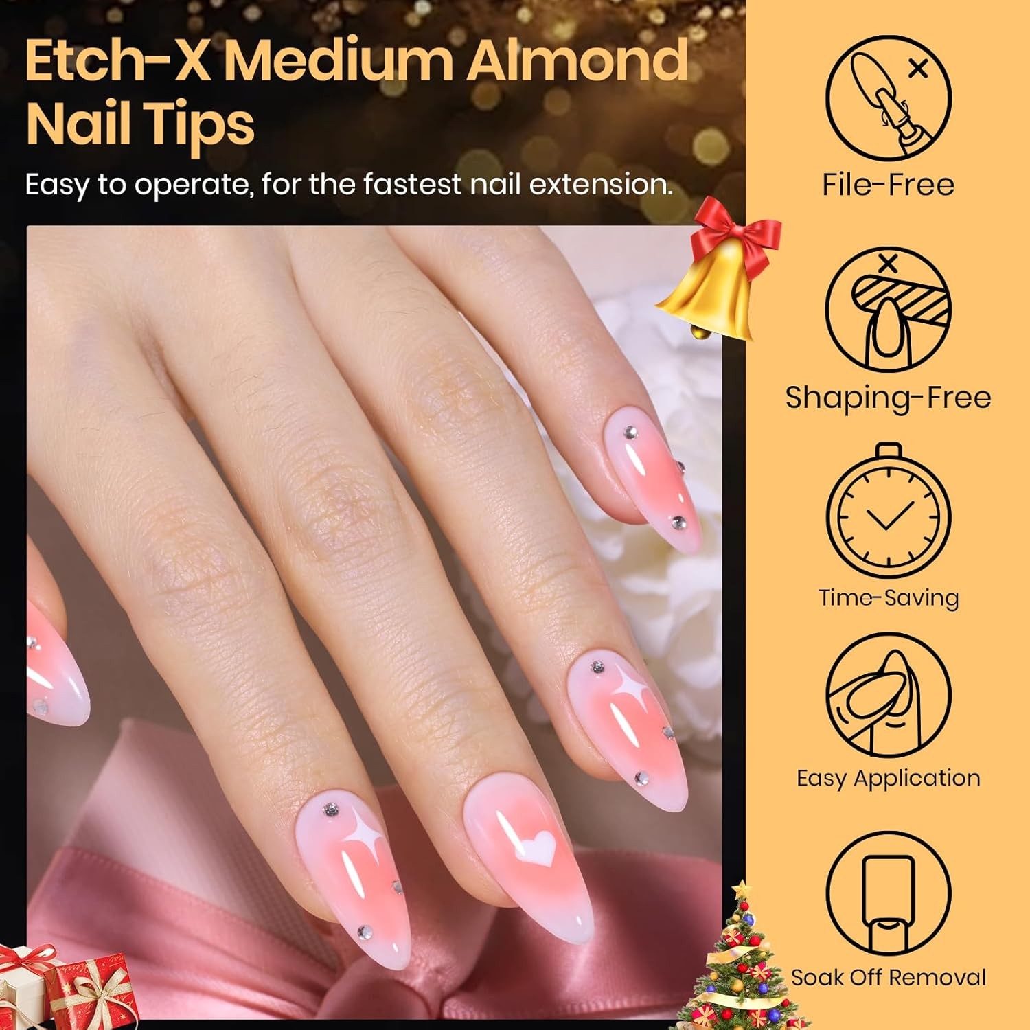 Beetles Medium Almond Nail Tips 576pcs Clear Soft Gel Pre-Etched Full Cover Set