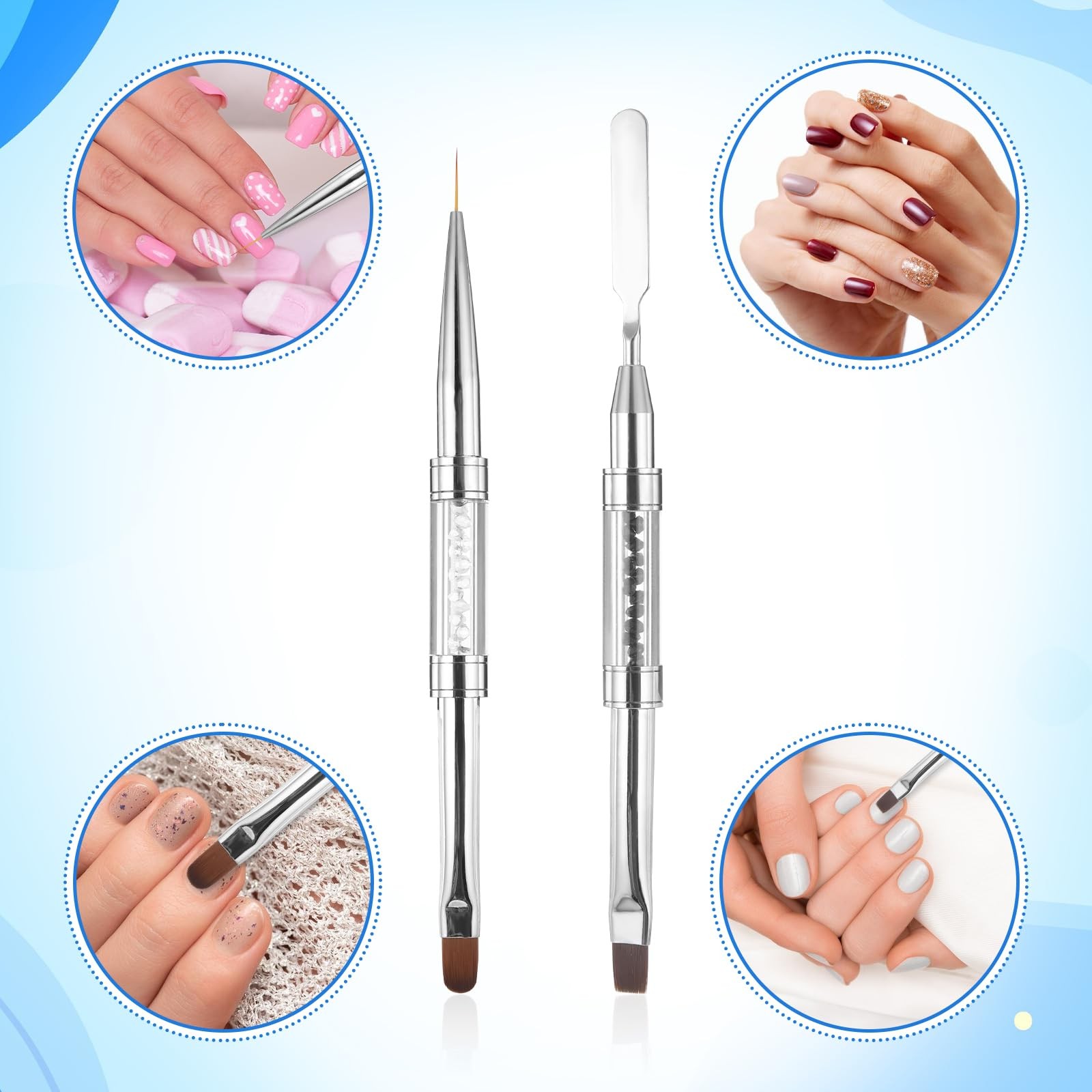 2 Pcs Double Ended Nail Builder Gel Brush, French Tip Brush Hard Gel for Nail…