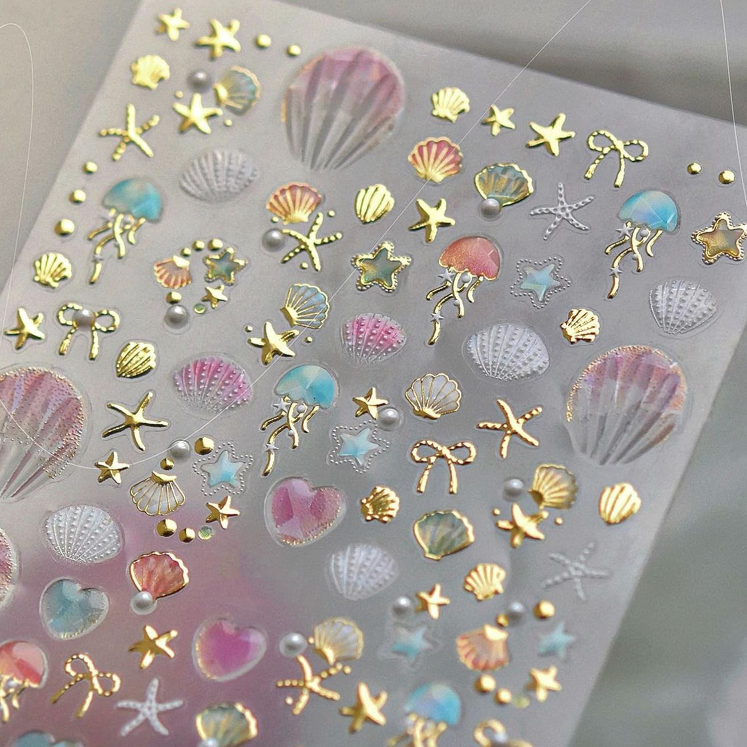 Summer Ocean Nail Stickers for Nails Art, -Adhesive Gold Shell Bow Stars Star…