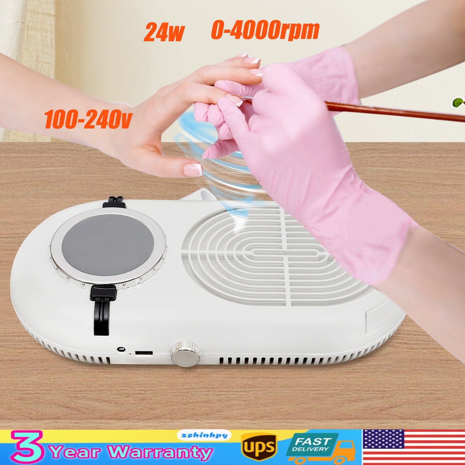 24W 4000RPM Nail Dust Collector Desktop Adjustable Speed Nail Dust Collector