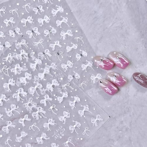 White Lace Bow Nail Stickers for Nail Art Supplies Cute Nail Bows Ribbon