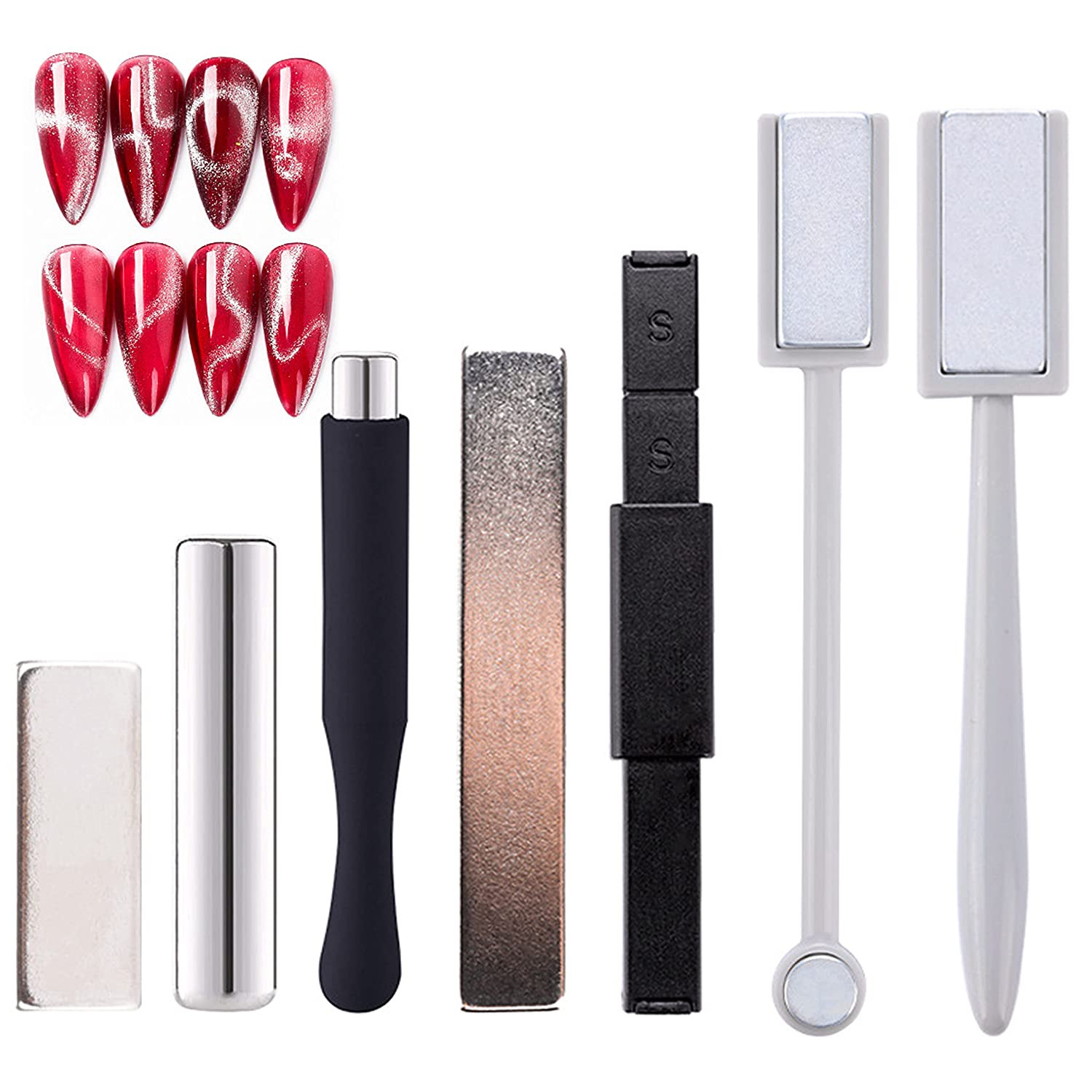 7 Pieces Cat Eye Magnet for Nails Double-Head Nail Magnetic Stick Multi-Function