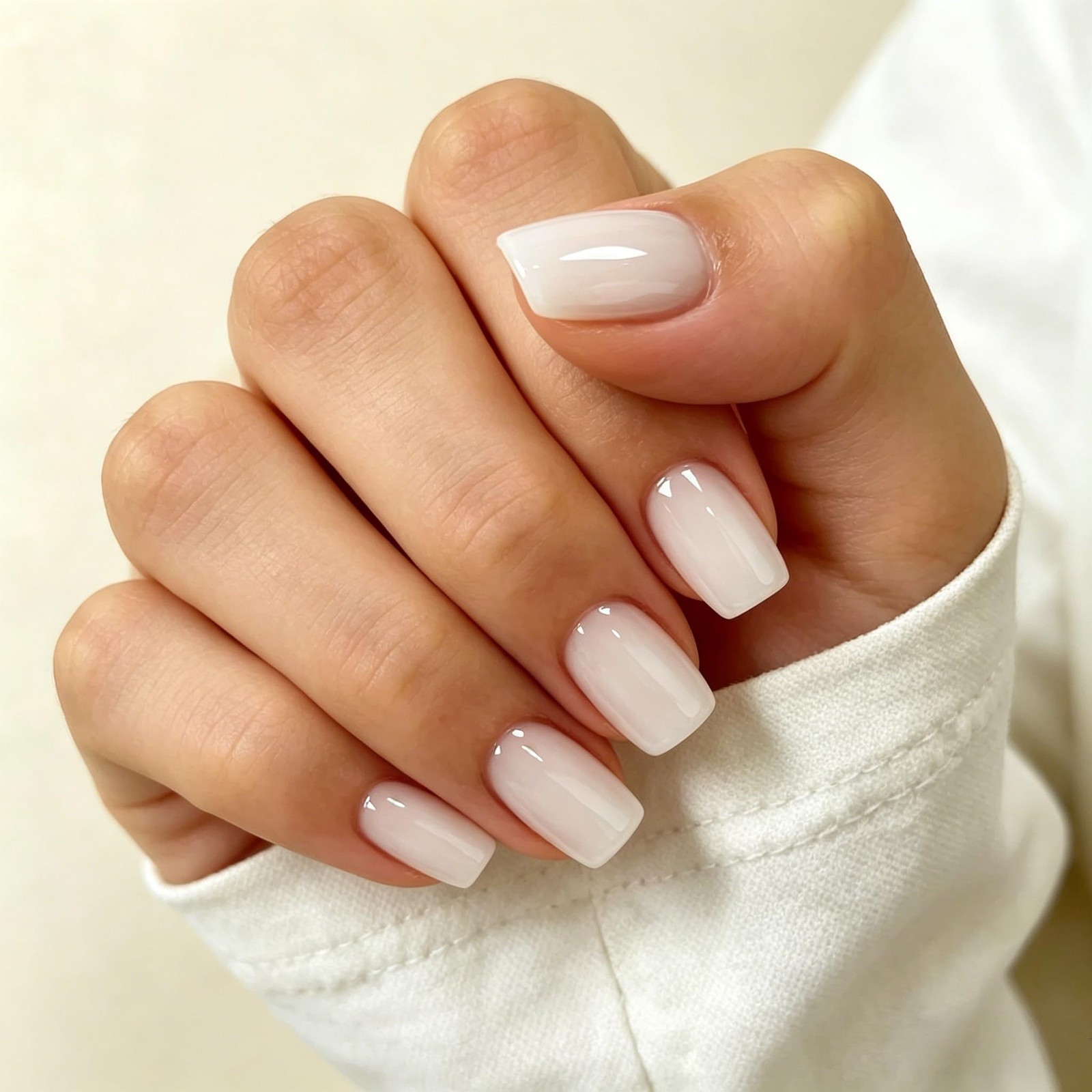 SXVME Short Square White Press on Nails Glazed