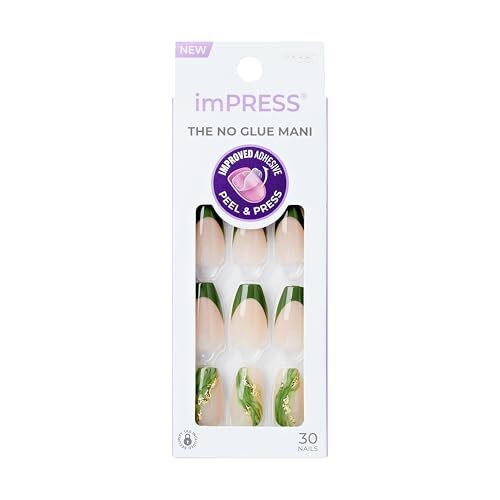 KISS No Glue Mani Press-On Nails, Design, ‘Ballerina’, Neutral/green, Medium