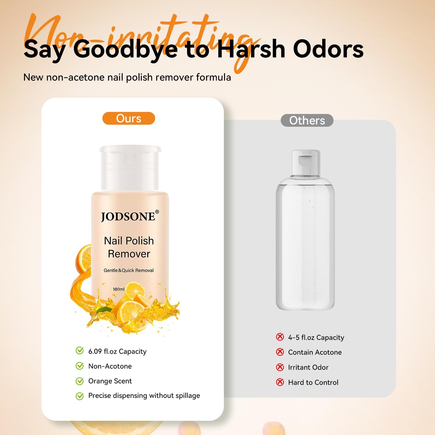 JODSONE Non-Acetone Nail Polish Remover, 6.09 Fl.Oz Orange Scent Clear