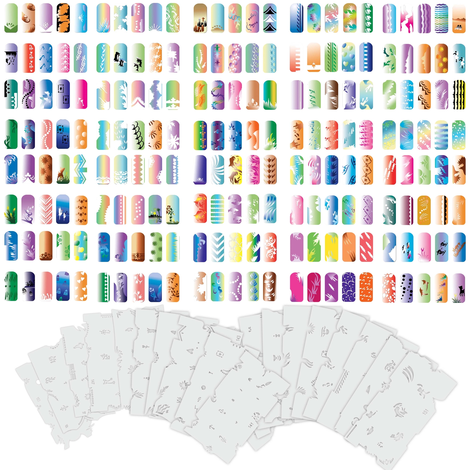 320 Airbrush Nail Art STENCIL DESIGNS Set 8 – 20 Template Sheets Kit Brush Paint