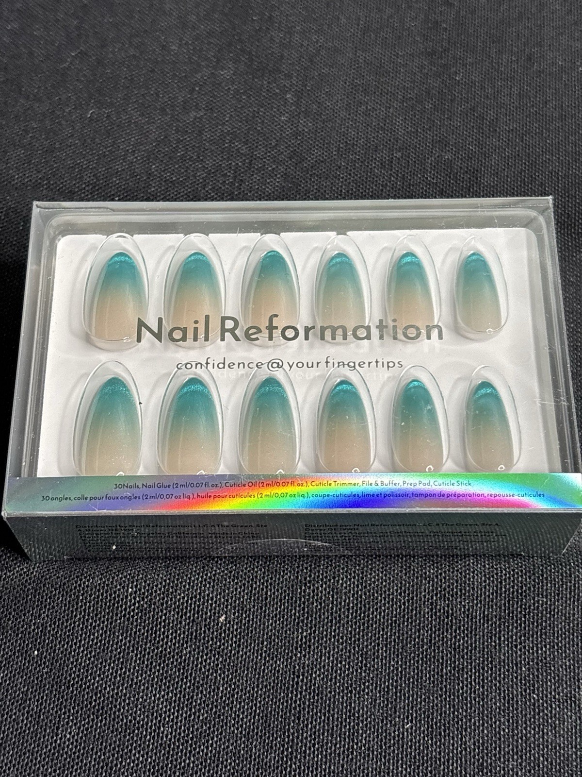Nail Reformation Blue Nude Shiny Ombre Almond Medium Press-On Nails Glue A300
