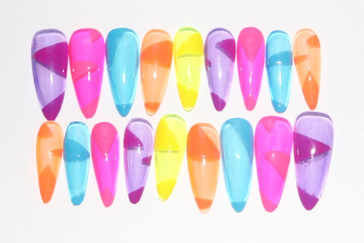 90’s Inspired Neon – press on nail set- (Set of 18 sizes 0-8) long Almond