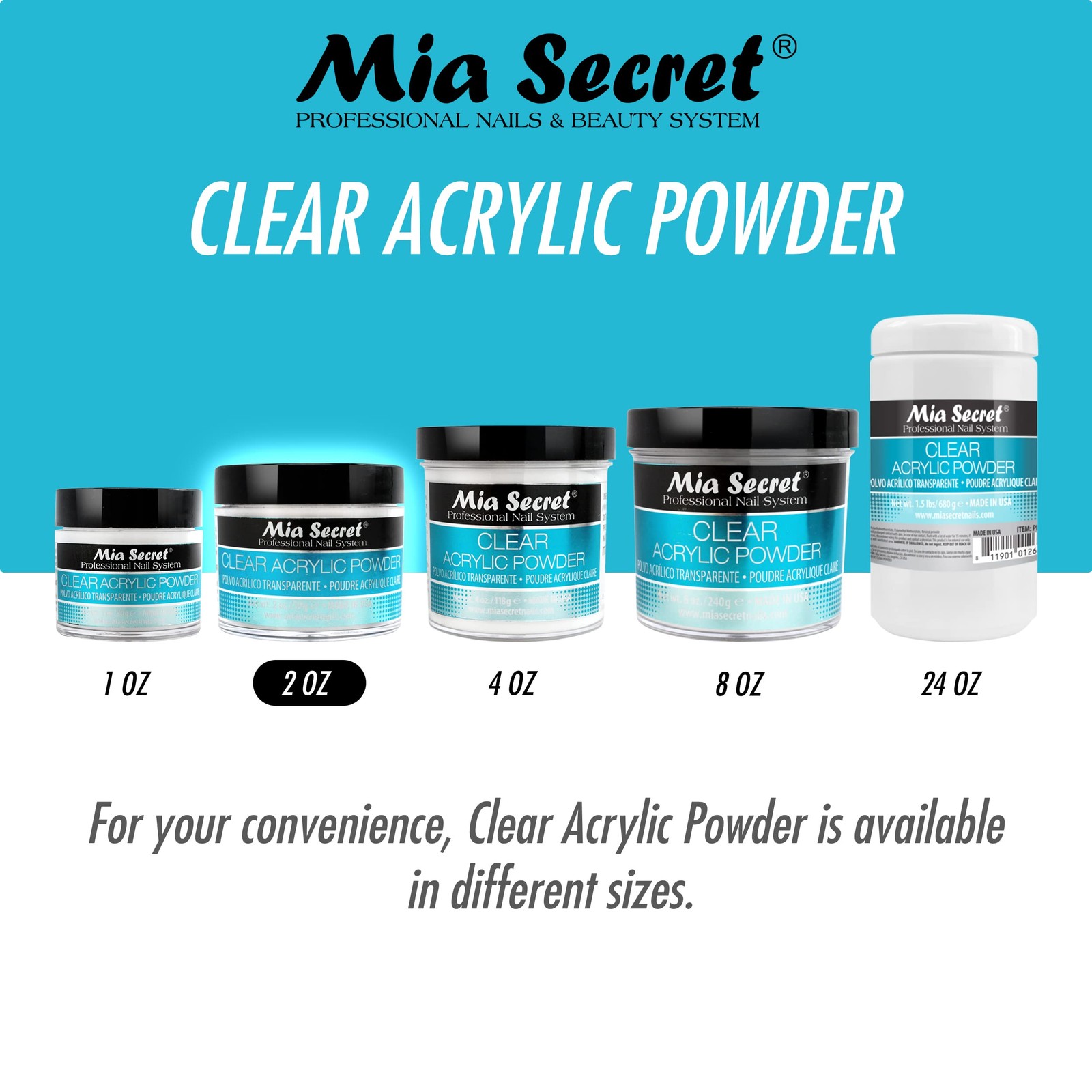 Mia Secret Clear Acrylic Powder 1 Ounce USA Made Salon Quality Nail Powder
