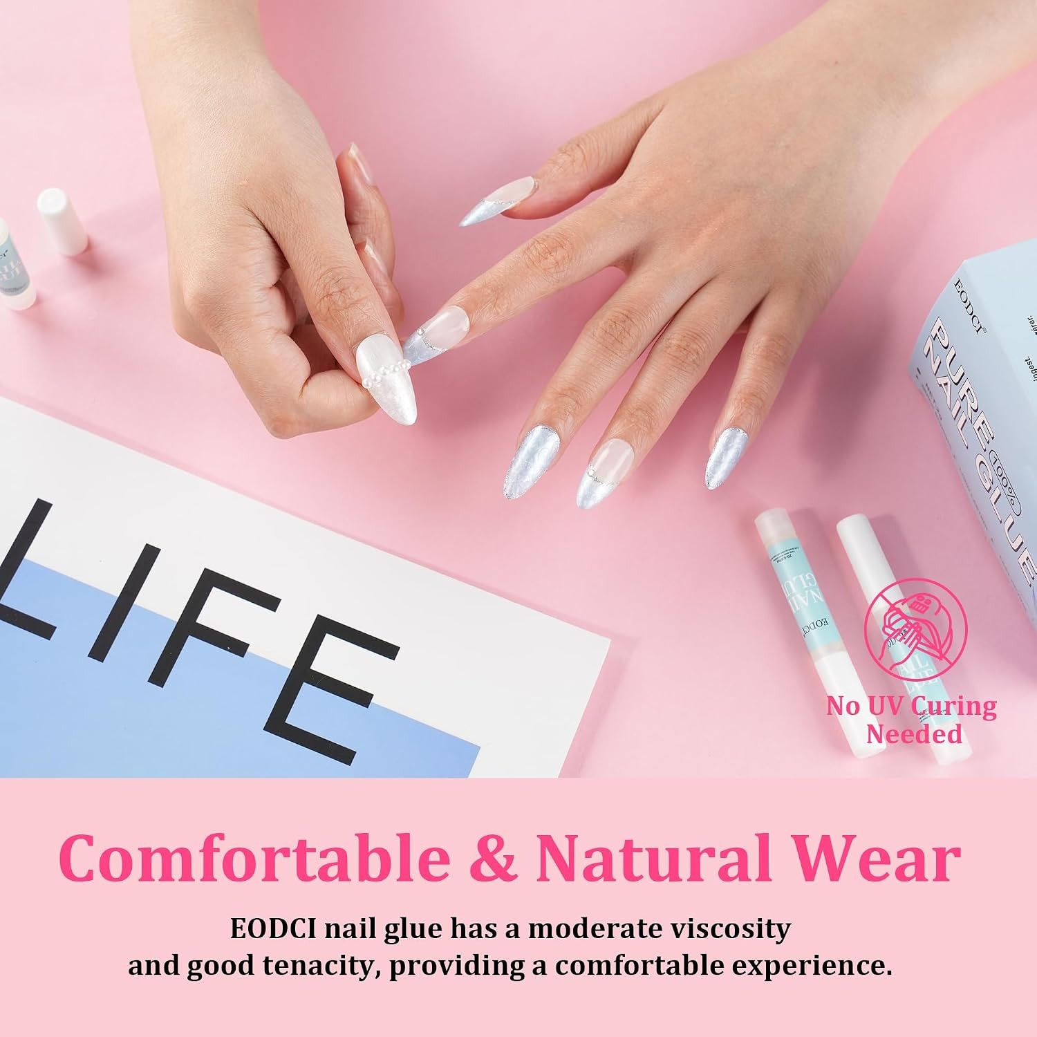EODCI 50Pcs Super Strong Nail Glue for Acrylic & Press-On Nails
