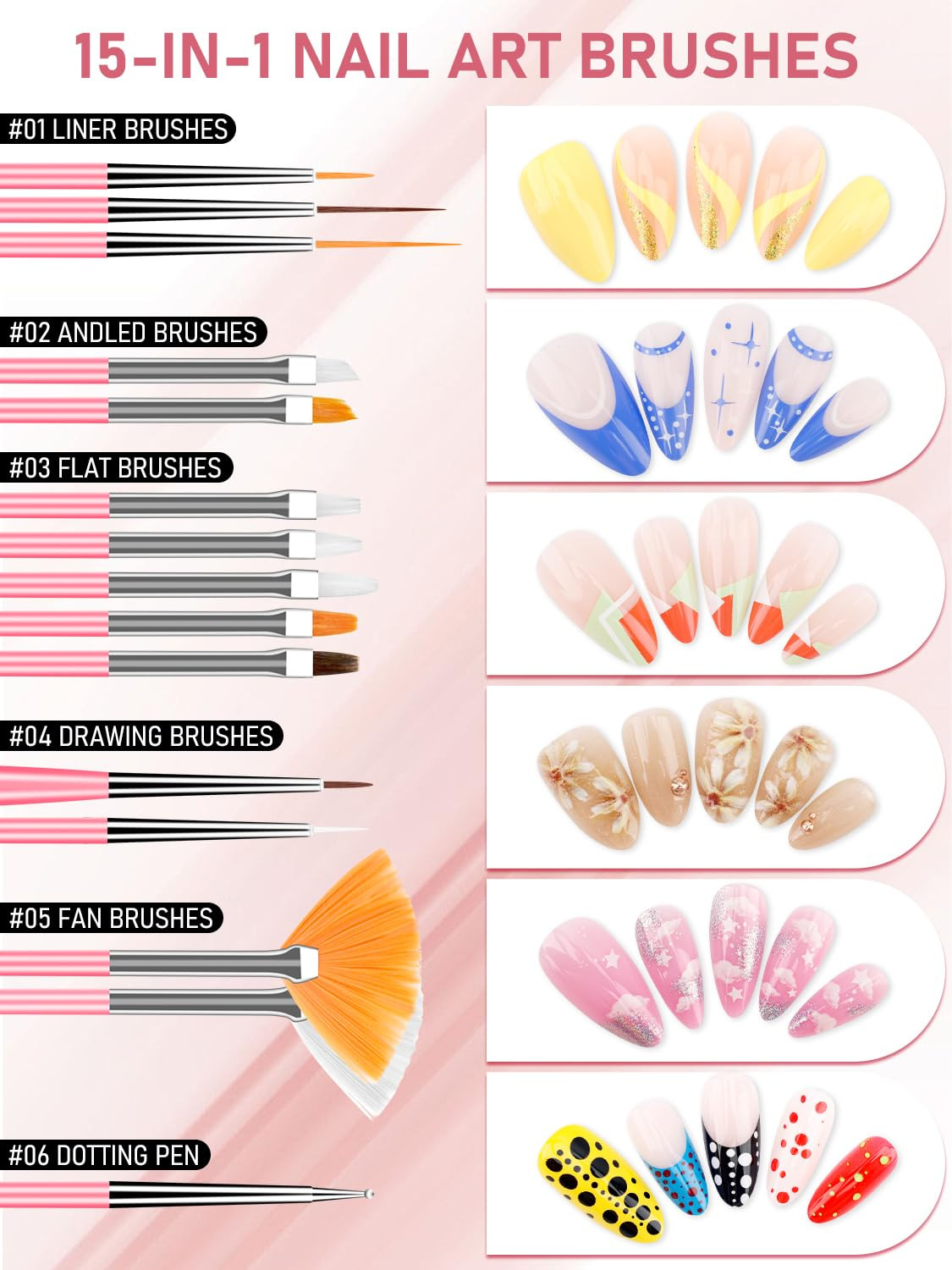 YOOVR Nail Art Tools, 200Pcs Nail Sponges for Ombre and Nail Art Brushes Set, Na