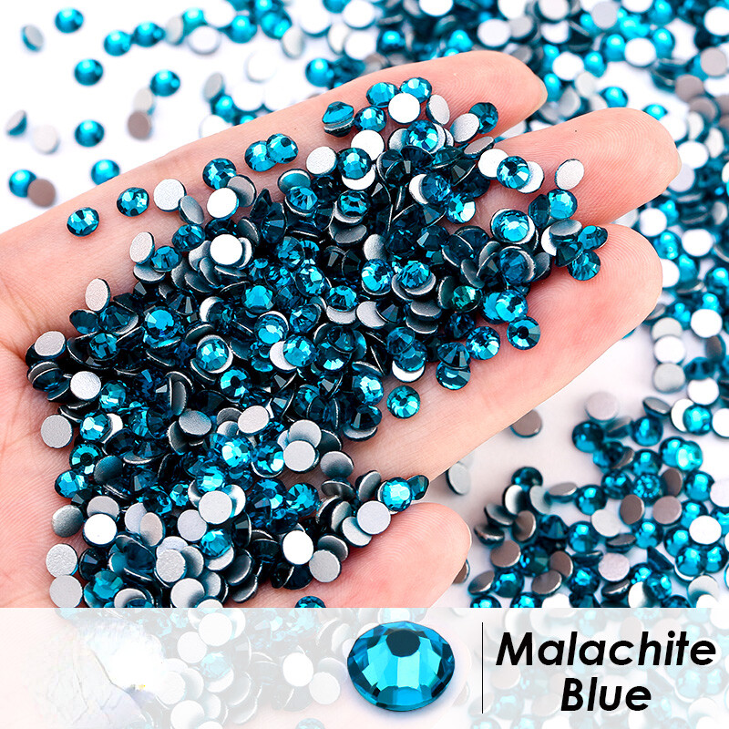 1440pcs Blue Glass Crystal Nail Art Rhinestones Flat Back Gems 3D Nail Tips Deco